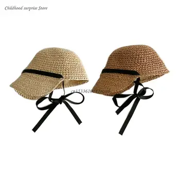 Очаровательная детская летняя соломенная кепка с подбородочным ремнем Малыш Дети Девочки Шляпа от солнца Дропшиппинг