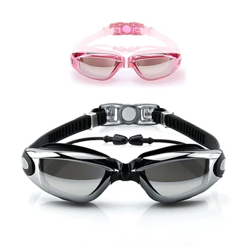 Очки для плавания Защита от запотевания 100% УФ Взрослые очки для плавания с берушами и зажимами для носа Чехол для взрослых детей в бассейнах Плавание