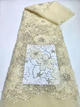  Пайетки Кружева Ткань Элегантная Вышивка Цветочный Африканский Шнур Кружево Блестящий Нигерийский Тюль Сетка Для Шитья Свадебного Платья