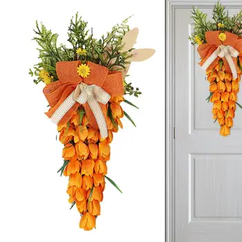 Пасхальные венки для входной двери Оранжевый Морковь Форма Весенний Венок Пасхальные Украшения Двери Подвесной Декор Подарок Для Праздника Фермерский Дом