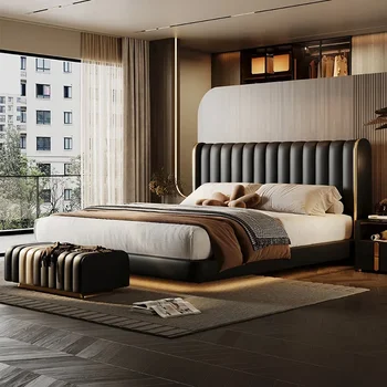 Подвесная кровать, кожа, светлая роскошная главная спальня, супружеская кровать, современная простая двуспальная кровать, новая мягкая кровать 2023 года с клавишами фортепиано