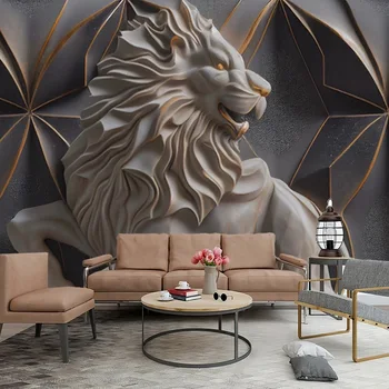 Пользовательские обои 3D рельефный камень мрамор резьба львы фото фреска современная креативная стена искусство фреска комната диван фон украшение