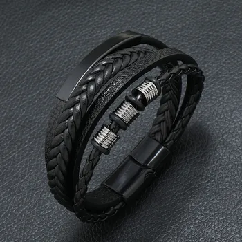 Популярный мужской кожаный тканый браслет с пряжкой из сплава и многослойный кожаный браслет ювелирные изделия подарок для парня