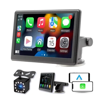  Портативное беспроводное крепление для экрана Carplay, 7-дюймовый сенсорный экран, автомобильная стереосистема Bluetooth, FM-радио, задняя камера, USB