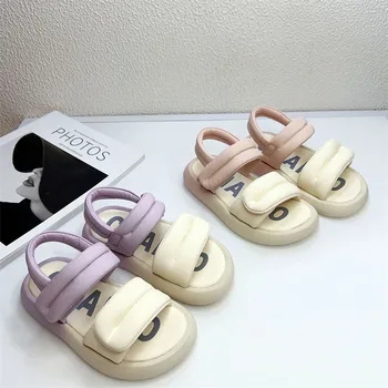 Постепенный цветФиолетовый Детская маленькая девочка Модная девочка Пляжный хлеб Сандалии Сказочный стиль Zapatos De Niña Модные сандалии