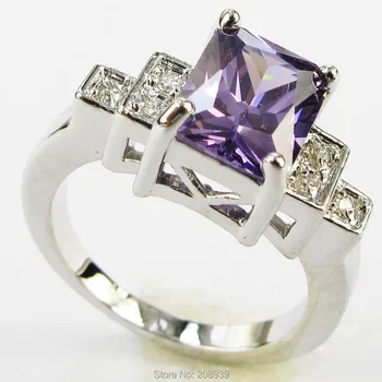 Потрясающая мода 3.2CT Фиолетовый циркон Тяжелый серебристый цвет Кольцо #1209 Размер 678910