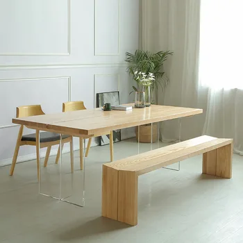 Продукт можно настроить. Креативный бревенчатый верстак, обеденный стол из белого воскового дерева, обеденный стол и стул из твердого дерева Nordic com