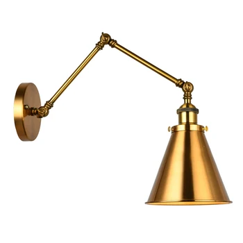 Промышленный настенный бра Латунный конусный абажур Настенный светильник с регулируемым кронштейном для крытого домашнего бара Склад Прихожая