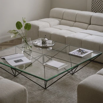 Простой современный геометрический чайный столик из закаленного стекла, квадратный чайный столик, журнальный столик в индустриальном стиле