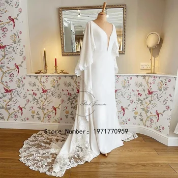 Простые белые свадебные платья с глубоким V-образным вырезом для женщин 2024 Новые высококачественные трикотажные кружевные платья русалки без рукавов