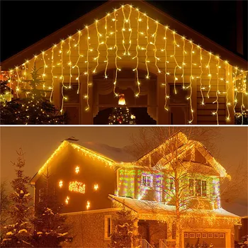Разъем 4 м x 0,4 м 0,5 м 0,6 м светодиодный занавес сосулька струнные светильники светодиодные гирлянды феи рождественские лампы сосульки огни рождественская свадьба