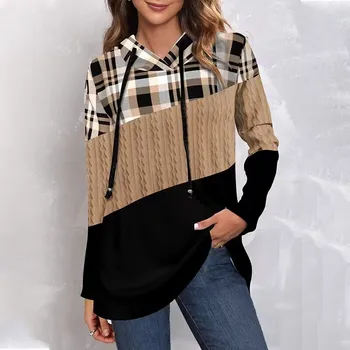  Ретро Американская толстовка с капюшоном Контрастный цвет Дизайн Повседневная мода Свободный свитер Универсальный тренд Женская одежда