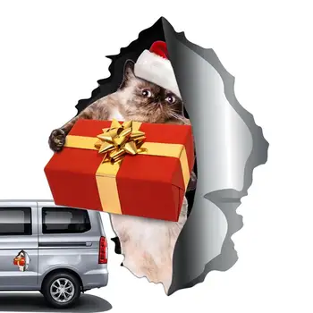  Рождественские магнитные автомобильные наклейки Автомобильные наклейки Рождественская наклейка с кошкой Наклейка на автомобиль с 3D эффектом трещины Наклейка на холодильник Смешной