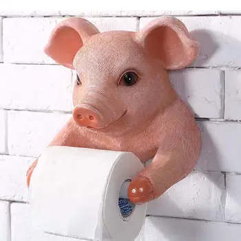 Розовые держатели для рулонов свиньи Смола для ванной комнаты Держатель для полотенец для свиньи Диспенсер для бумажных полотенец Унитаз Современный держатель полки для ванной комнаты Крючок без перфорации