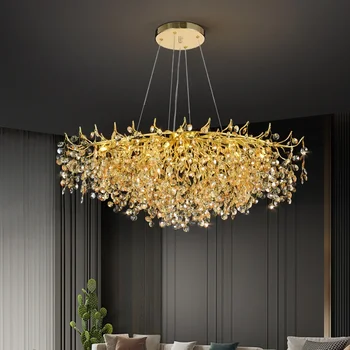 Роскошная золотая дендритовая кристаллическая светодиодная потолочная люстра освещение гостиной глянцевая декоративная люстра внутренний светильник