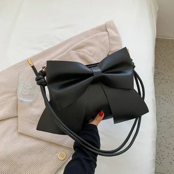 Роскошные дизайнерские сумки для женщин Простая мода Милая Бант Клапан Дамы Твердая Сумка Женская Кожаная Плечо Кроссбоди Сумки