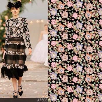 Роскошный бренд Цветочный принт 100% полиэстер саржа ткань тонкая шифоновая одежда рубашка атласная ткань ткань для платья по метру шитья