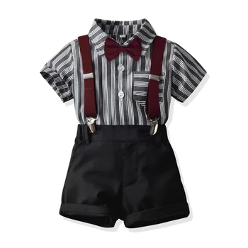 Рубашка и комбинезон для мальчиков Клетчатые комплекты одежды Gettleman Boy Summer Set с бантом