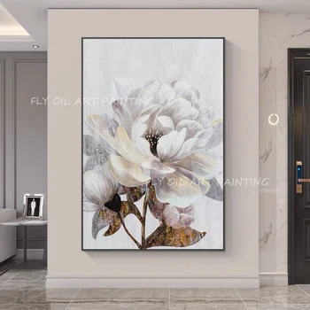 Ручная роспись стена белый цветок абстрактное искусство декоративная картина для гостиной cuadros decoration в качестве подарка без рамки