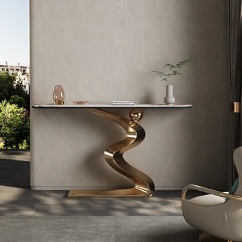  Светлая роскошная входная консоль Консольные столы с каменной плитой Современные минималистичные наборы бокового вида у стены