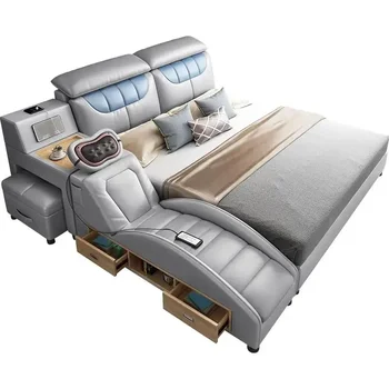 Светлая роскошная кровать татами минималистичная многофункциональная кровать мебель для спальни массаж двуспальная умная кровать