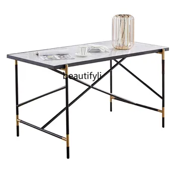  Светлый роскошный современный мраморный обеденный стол Домашний креативный дизайн Простой обеденный стол Прямоугольный обеденный стол Обеденный стол