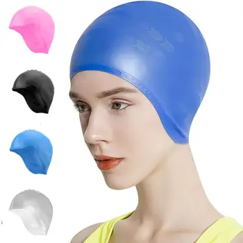 Силиконовая шапочка для плавания Удобные нескользящие уши Шапка для плавания с усиленным краем Держите волосы сухими Водонепроницаемый дизайн Шапочка для купания