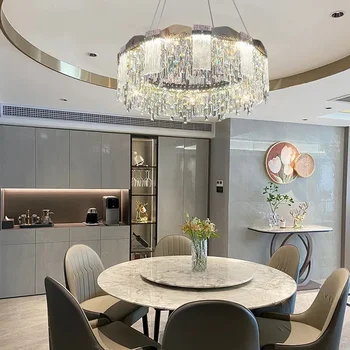 Скандинавский минималистичный светодиодный современный потолок французский свет роскошный круглый хрустальная люстра креативное освещение гостиной украшение