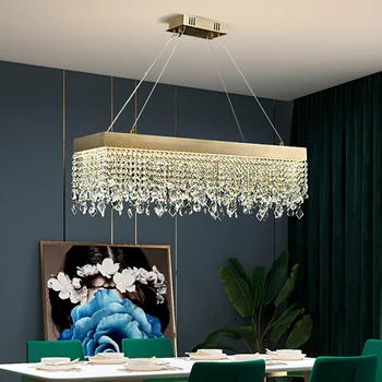 Современная хрустальная люстра для столовой прямоугольная/овальная светодиодная хрустальная лампа роскошный домашний декор светильник золотое внутреннее освещение
