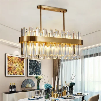 Современная хрустальная люстра для столовой матовая золотая светодиодная хрустальная лампа кухонный остров подвесной светильник овальный дизайн блеск