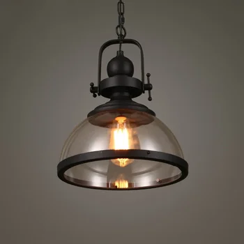 Современные светодиодные подвесные светильники Железная промышленная кухонная подвесная лампа для декора столовой Домашние светильники Стеклянный абажур