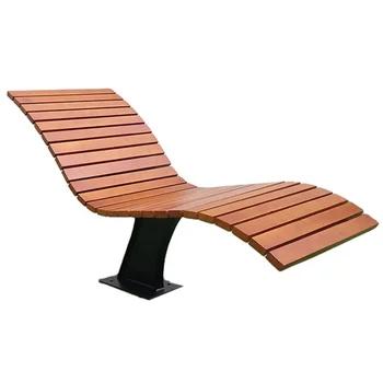 Современный внешний вид Открытый изогнутый деревянный стул-скамейка в парке Общественный шезлонг