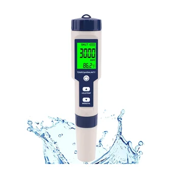  Солевой тестер для бассейна, цифровой измеритель солености, высокоточный измеритель солености 5 в 1 для соленой воды, водонепроницаемый тестовый набор IP67