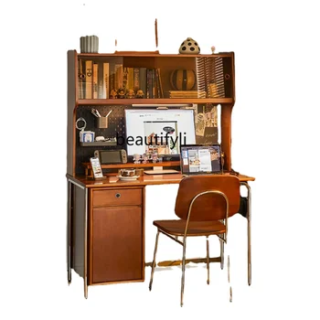 Средневековый древний стол Компьютерный стол из массива дерева Ретро Проволочная доска Книжный шкаф Книжная полка Интегрированная мебель для небольшой квартиры