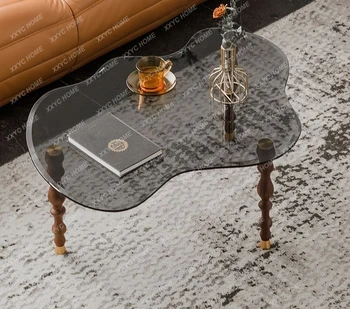 Стеклянный чайный столик в форме облака Приставной столик Маленький столик из массива дерева