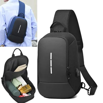 Сумка через плечо для мужчин Водонепроницаемая мужская USB-сумка через плечо Противоугонный короткий мессенджер Нагрудник Слинг Модный дизайнер Нагрудная сумка