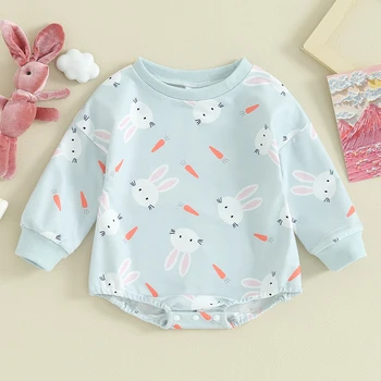  Толстовка для девочек Комбинезон с принтом пасхального кролика с длинным рукавом Комбинезоны для новорожденных и малышей Милая одежда