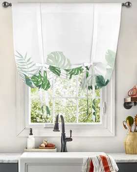 Тропические растения Монстера Оконная занавеска для гостиной Домашний декор Жалюзи Шторы Кухня Завязывание Короткие шторы