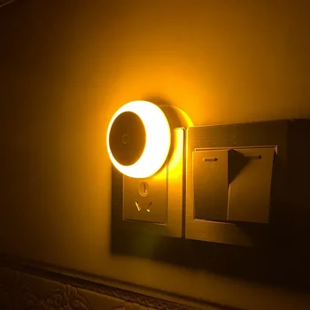  Умный настенный светильник Датчик от заката до рассвета для ванной комнаты, спальни, дома, кухни, коридора, энергосберегающей вилки ЕС, светодиодной круглой белой ночницы