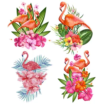 Цветы Фламинго Нашивка на женской одежде Футболка Виниловые термотрансферы Наклейки Аппликации Утюг на нашивках для одежды Рюкзак