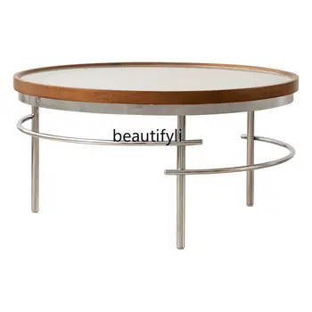 Чайный столик из массива дерева в стиле ретро Приставной столик из нержавеющей стали Комбинированный домашний чайный столик для гостиной и балкона