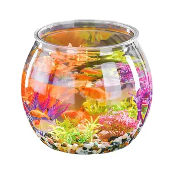  Чаша для аквариума Маленькая прозрачная круглая чаша для рыбы Пластиковый мини-аквариум Прочная золотая рыбка Бетта Рыба Среда обитания для гостиной Офис Дом