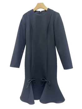 Черное платье с длинными рукавами, мода, удобный темперамент, простой универсальный 2024 осень и зима, новинка 1222