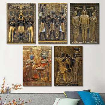  Черный Золотой Древнеегипетский Искусство Печать Плакаты Фараон и Его Девушки Картина На Холсте Винтажные Настенные Картины Для Декора Комнаты