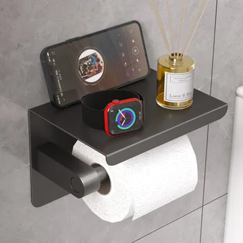 Черный держатель для туалетной бумаги с полкой для телефона двойной держатель для туалетной бумаги Аксессуары для ванной комнаты простой дизайн