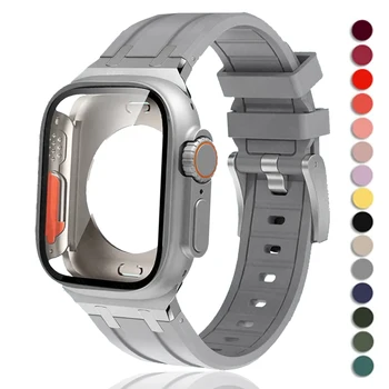 Чехол с полным покрытием + ремешок для Apple Watch Band 8 7 6 SE 5 4 45 мм 44 мм Улучшение внешнего вида Ultra 49 мм Защитная пленка Резиновая лента