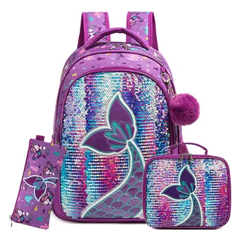 Школьный рюкзак для девочек 16-дюймовый школьный рюкзак для девочек с пайетками и ланч-боксом рюкзак для женщин и девочек школьные принадлежности набор сумок