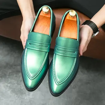 Элегантная Вечерняя Туфля Для Мужчин Большой Размер 47 Зеленый Фиолетовый Роскошная Кожаная Повседневная Обувь Свадебная Мужская Мода Оксфорды Лоферы