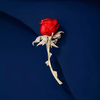 Эмаль Красная Роза Цветок Броши Для Женщин Элегантный Горный Хрусталь Цветок Букет DIY Лацкан Булавки Свадебная вечеринка Значок Ювелирные изделия Подарки