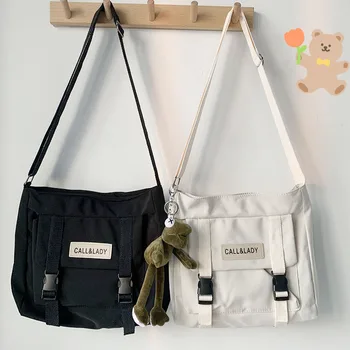 Японская простая сумка-мессенджер Корейская сумка Студенческая нейлоновая водонепроницаемая холщовая сумка Сумки через плечо для женщин Ранцы